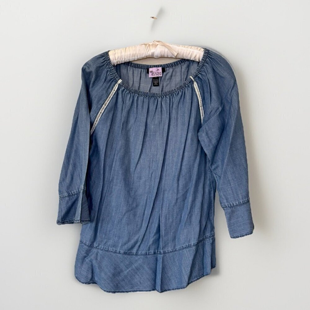 INC International Concepts Chambray Off The Shoulder M 3/4 Sleeve Pull-On Top